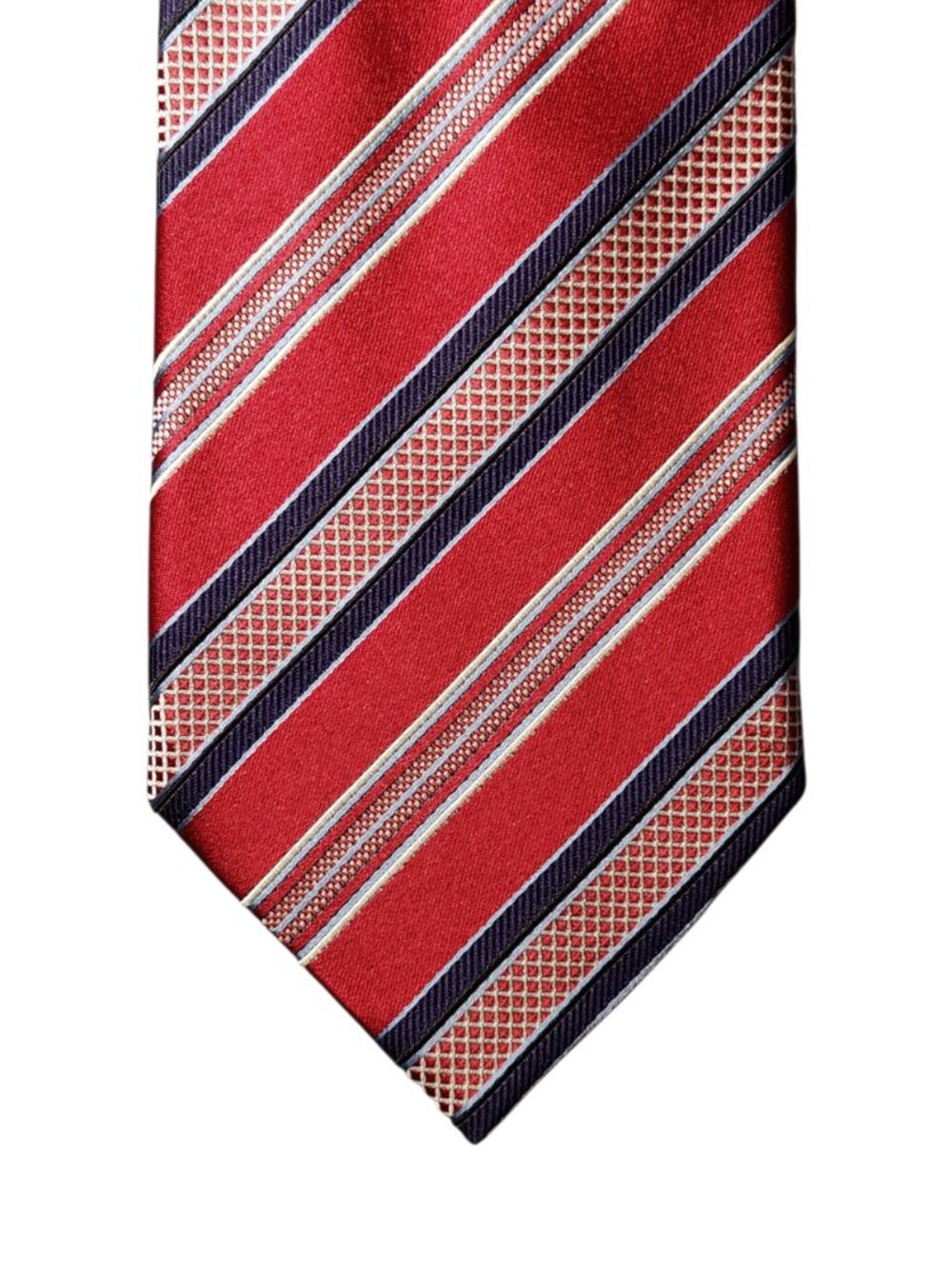 Ermenegildo Zegna Necktie Tie Red Blue Silver Black Striped Silk Made in Italy